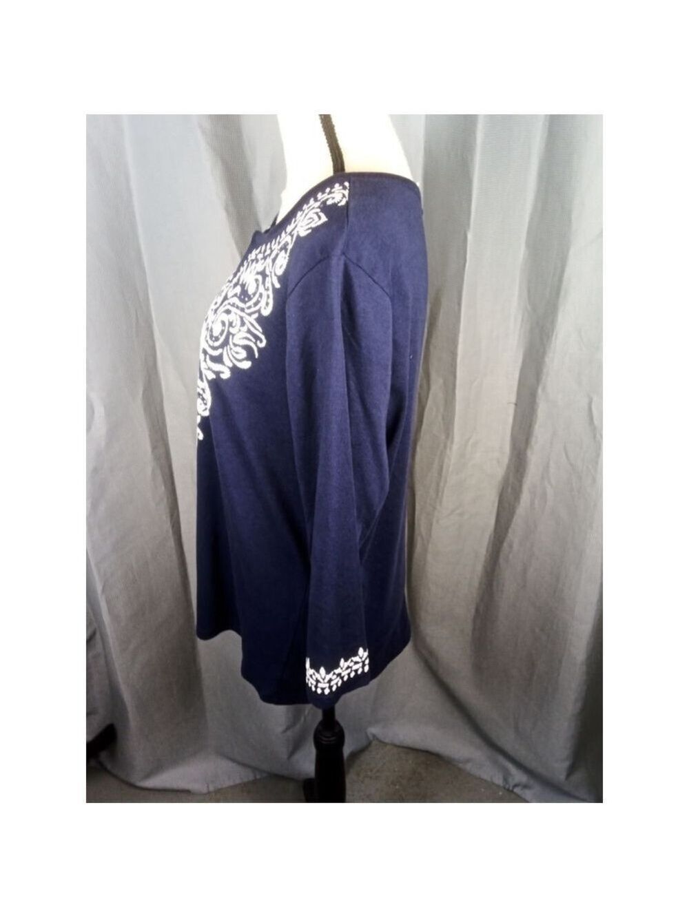 Women's Rebecca Malone Navy White Embroidered Tunic Top XL - Picture 2 of 5